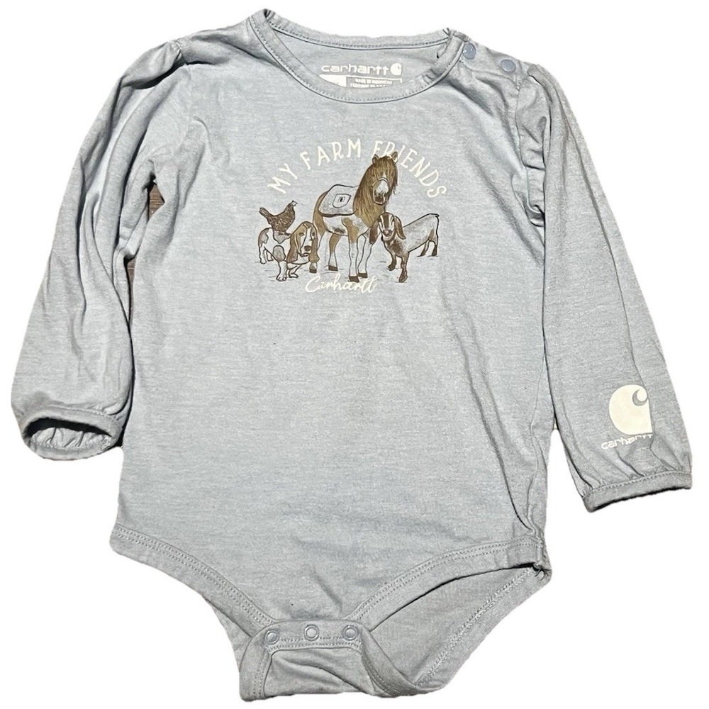 Carhartt Size 18 Month Bodysuit "My Farm Friends" Alpine Blue Snap Shldr/Legs
